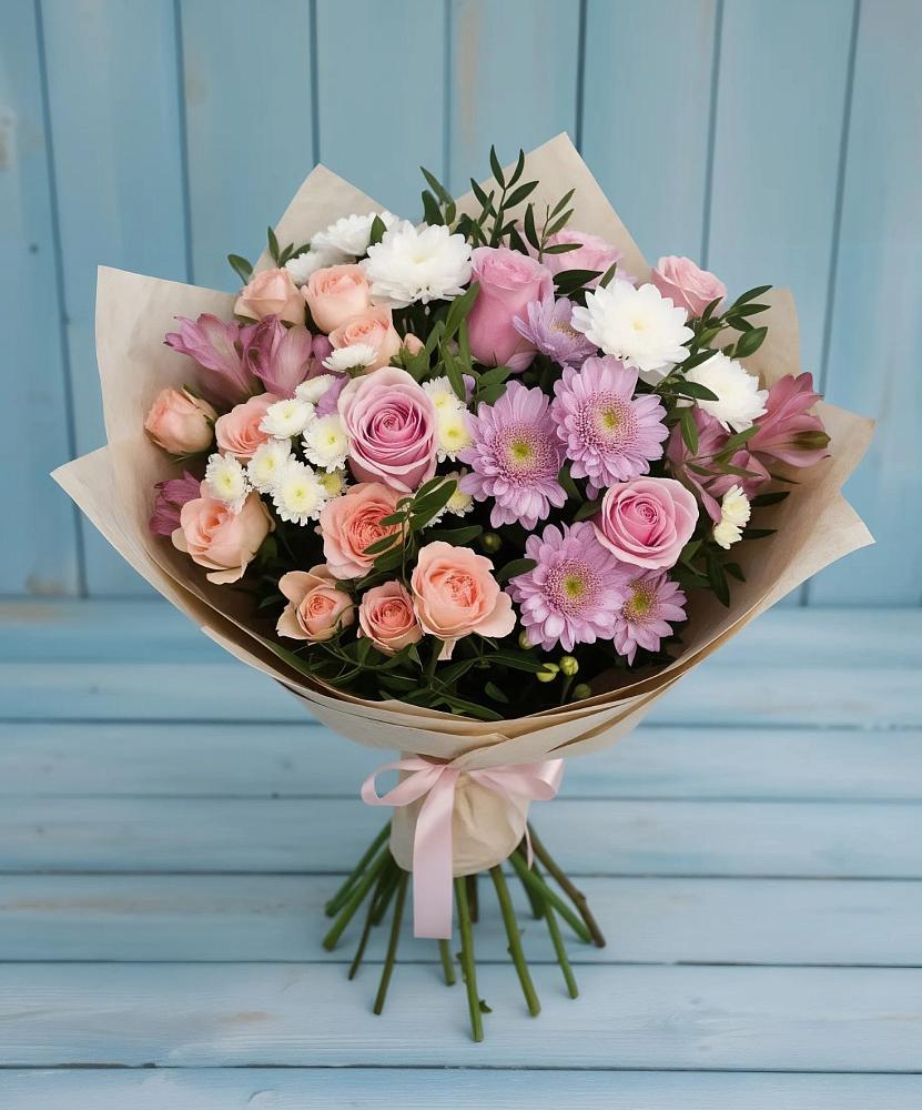 Букет цветов из: Хризантемы, Розы и Альстромерии в Старой Рузе