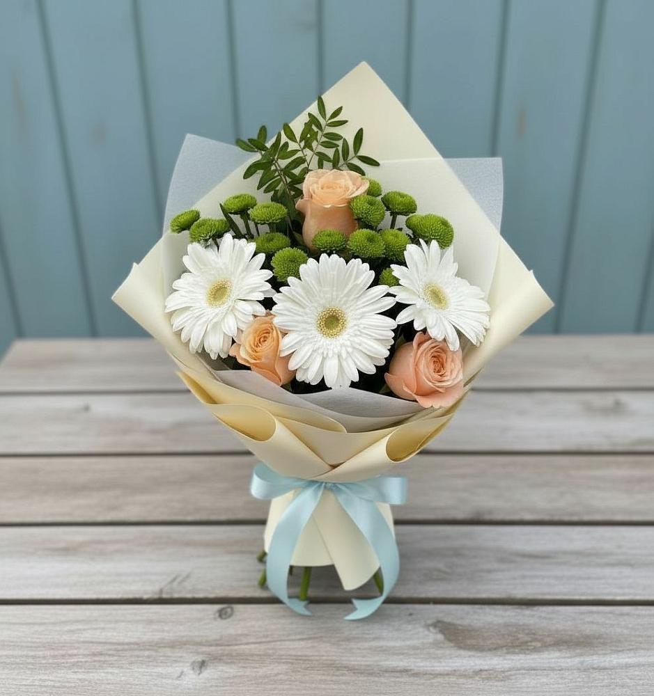 Букет цветов из: Герберы, Розы и Хризантемы в Старой Рузе