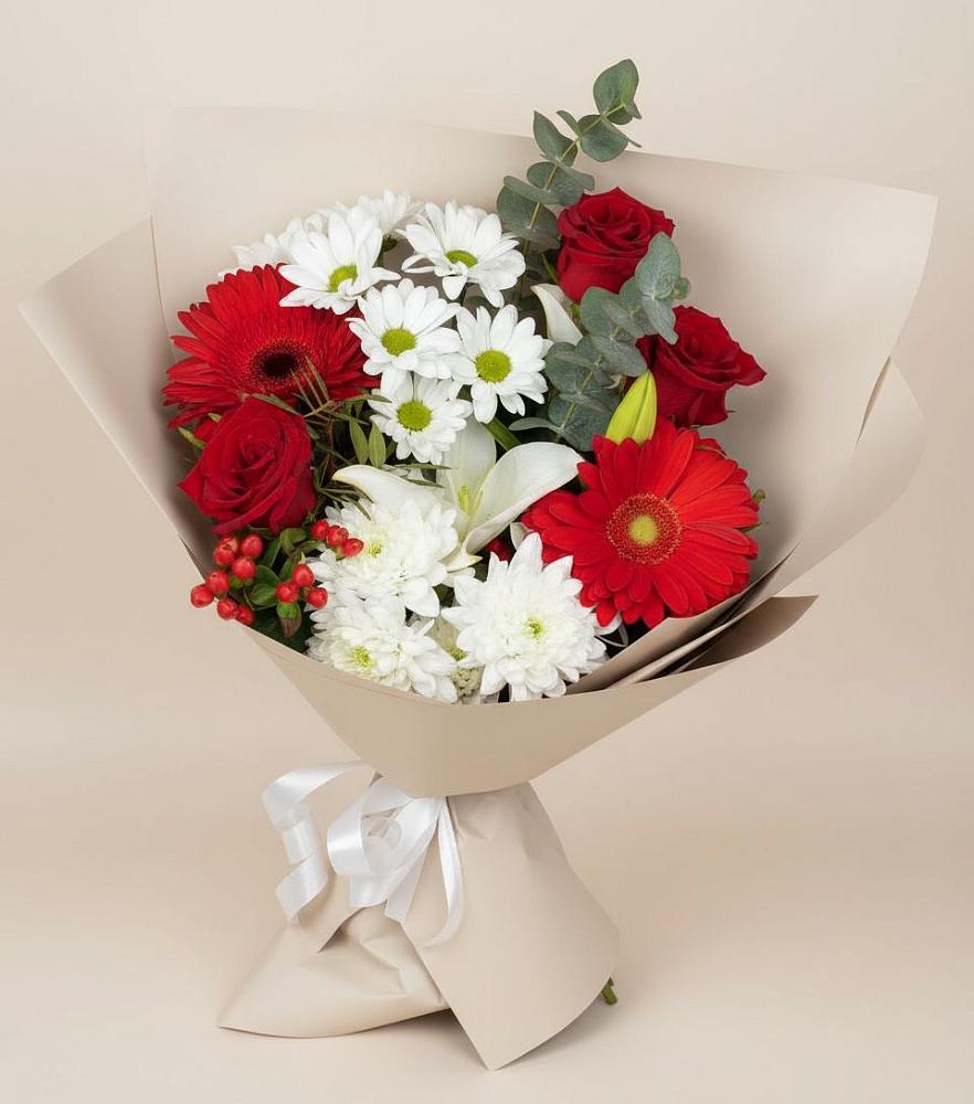 Букет цветов из: Розы, Хризантемы, Герберы и Лилии в Старой Рузе