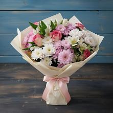 Букет цветов из:  Хризантемы, Альстромерии и Розы в Старой Рузе