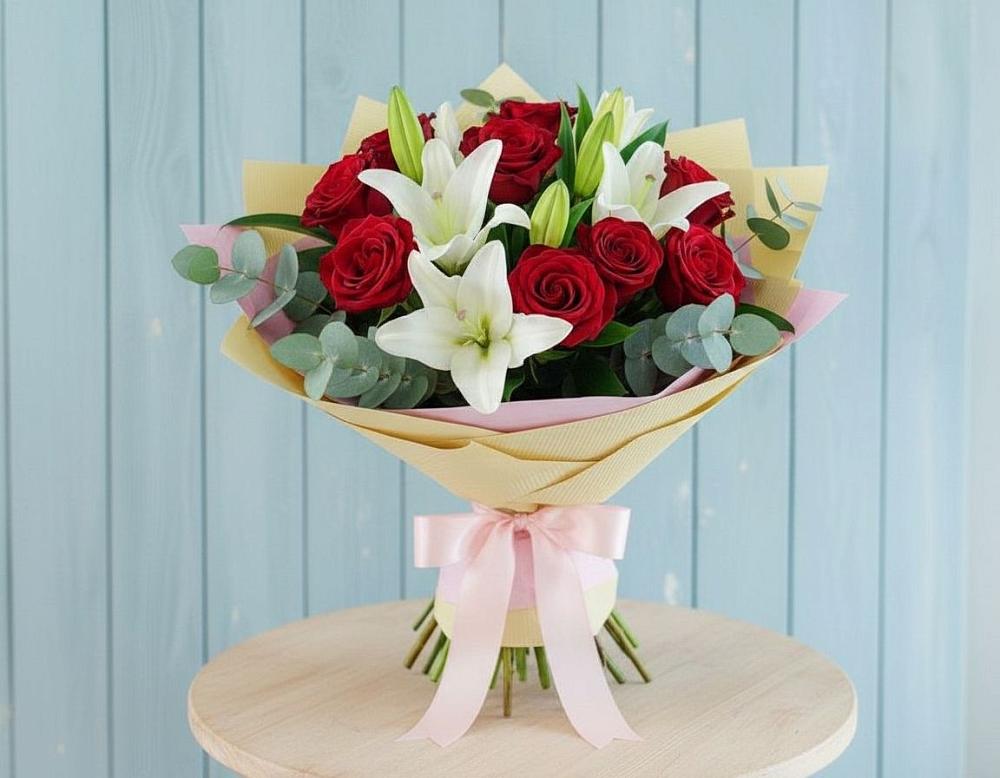 Букет цветов из: Лилии и Розы в Старой Рузе